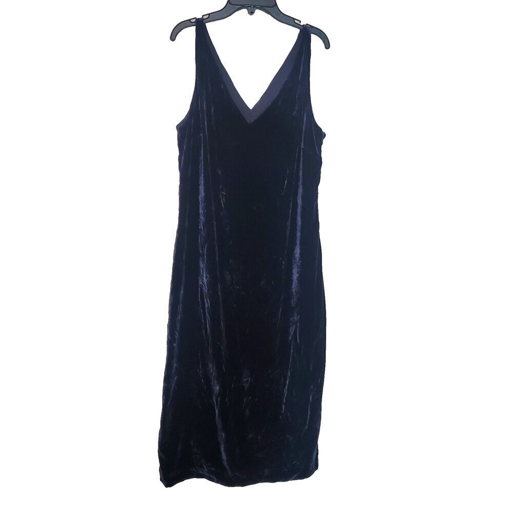 Banana Republic Navy Blue Velvet V-Neck Midi Dress Tall 8 886873-00